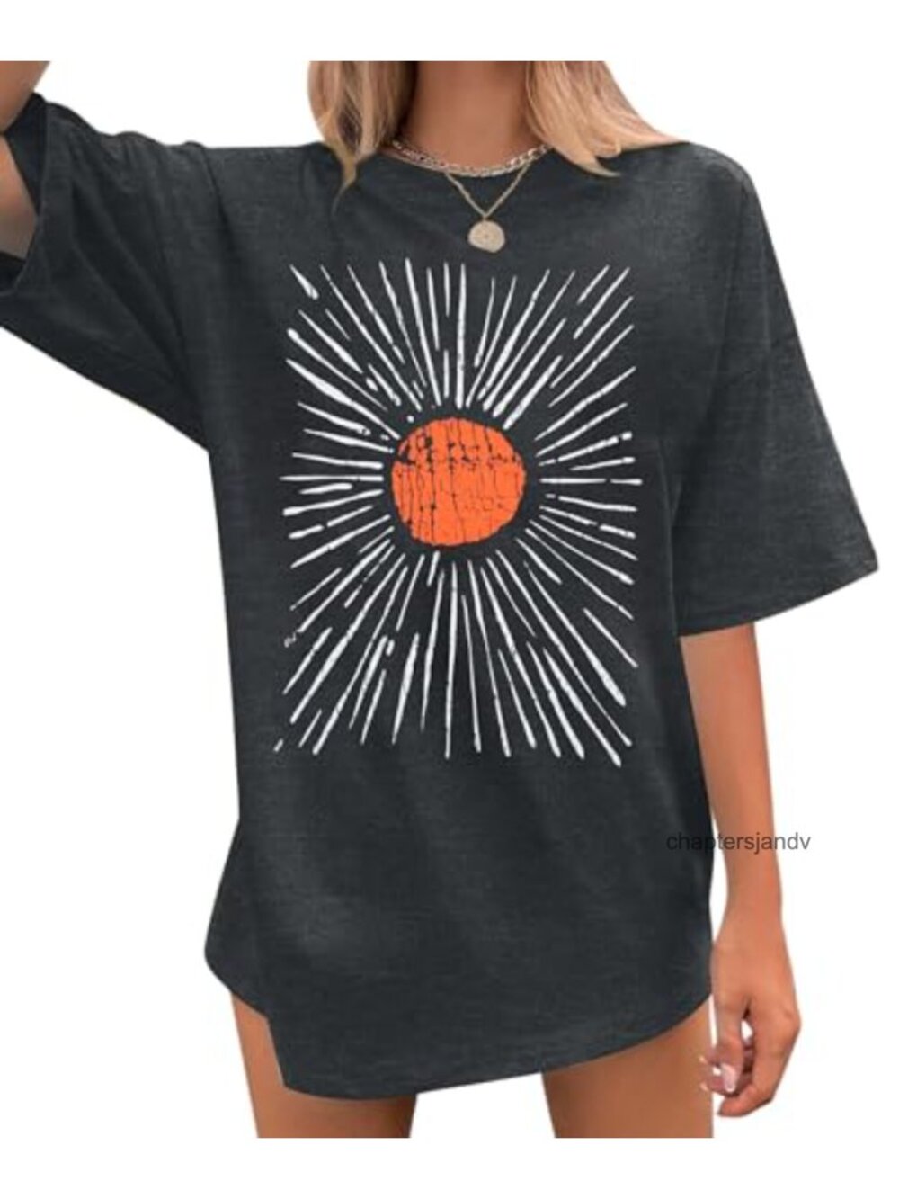 Oversized Sunshine Graphic Tee Women Boho Summer Short Sleeve Cotton Blend